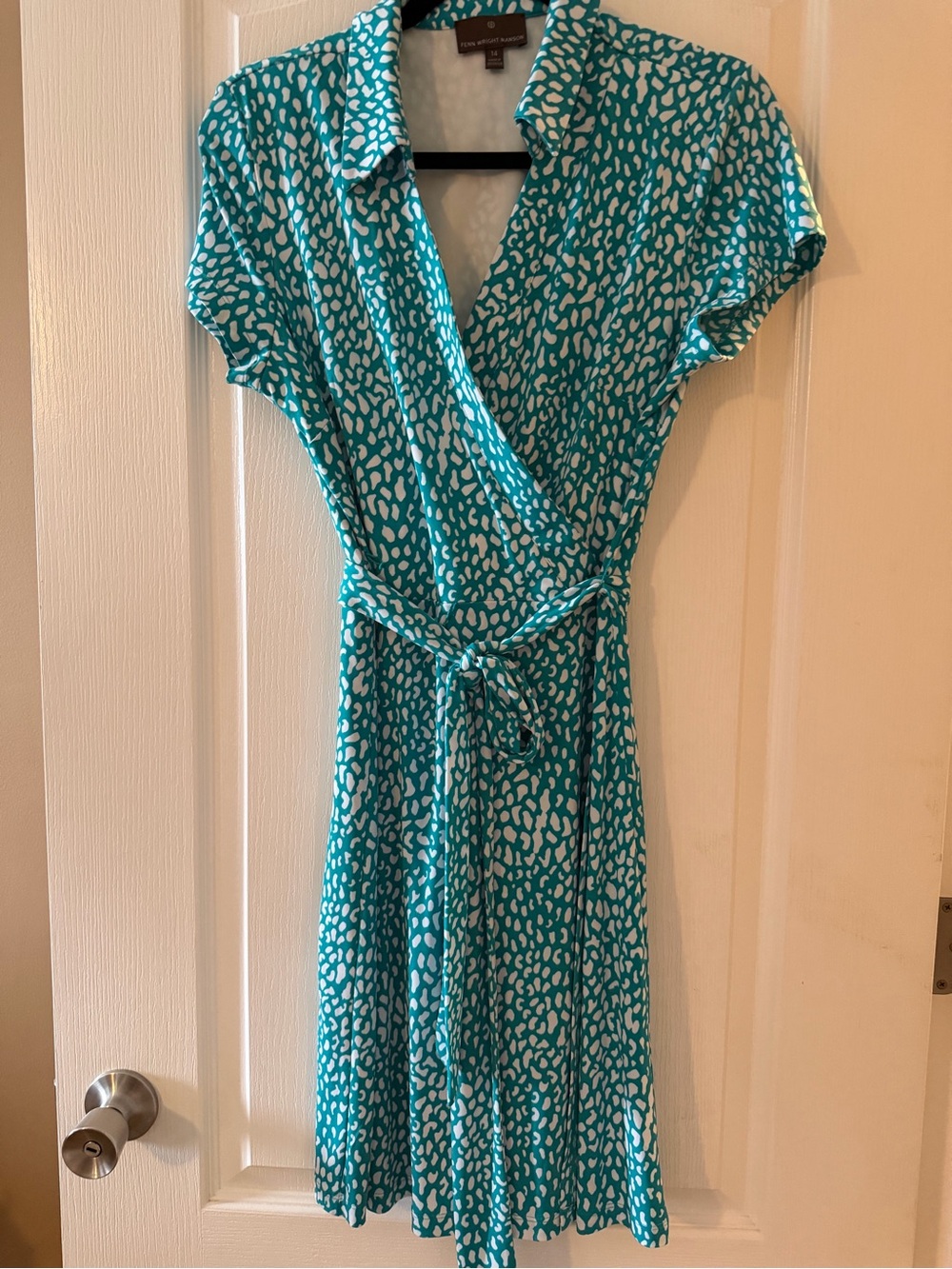 Fenn Wright Manson Teal and White Wrap Midi Dress